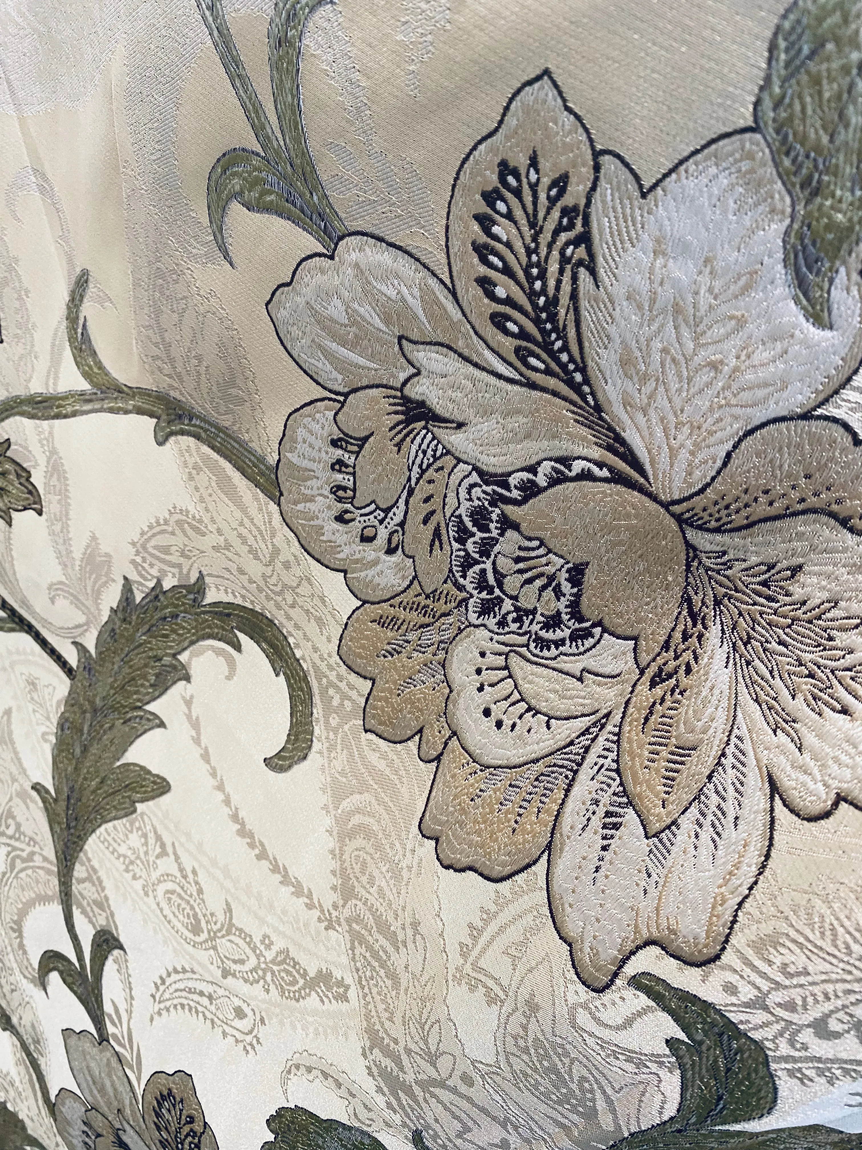 NEW Queen Altred Designer Neoclassical Satin Floral Aubusson Inspired Fabric - Made in Italy