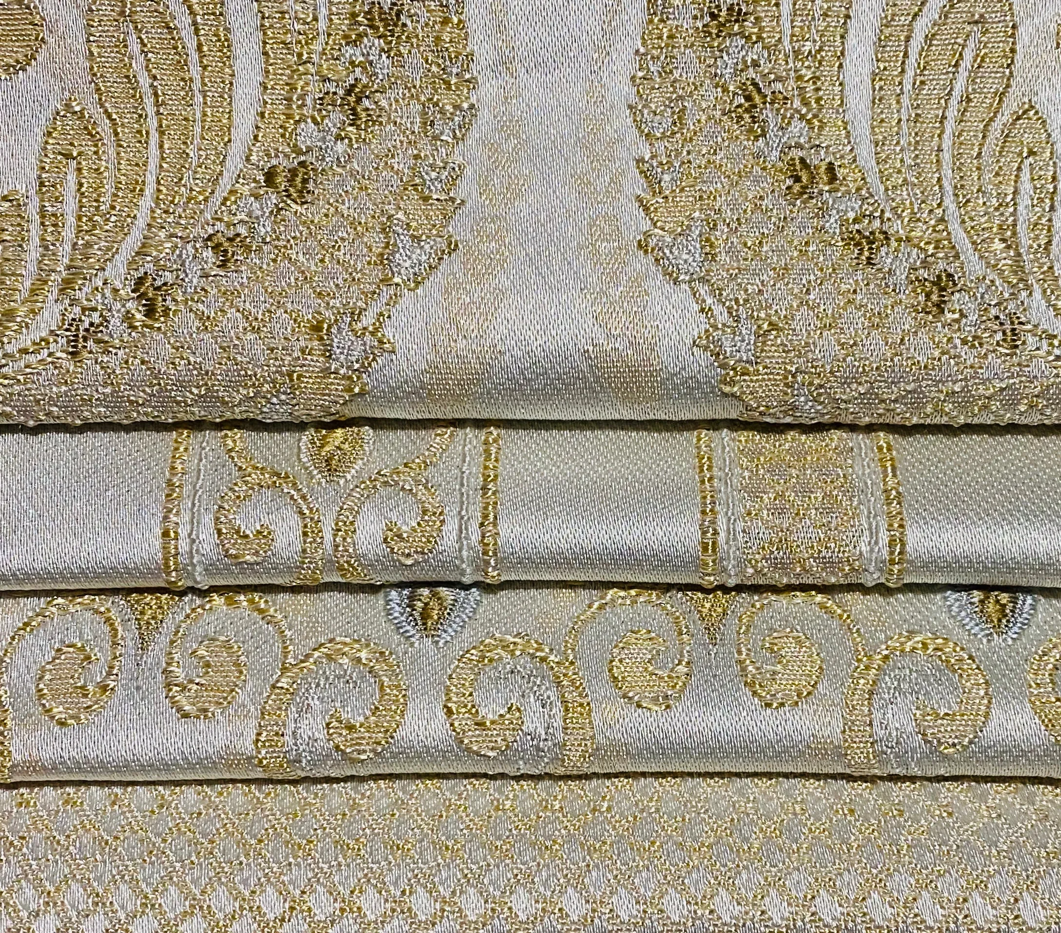 NEW Queen Helen (Matching to Queen Antionette) Novelty Ritz Neoclassical Brocade Diamond Satin Fabric - Ivory