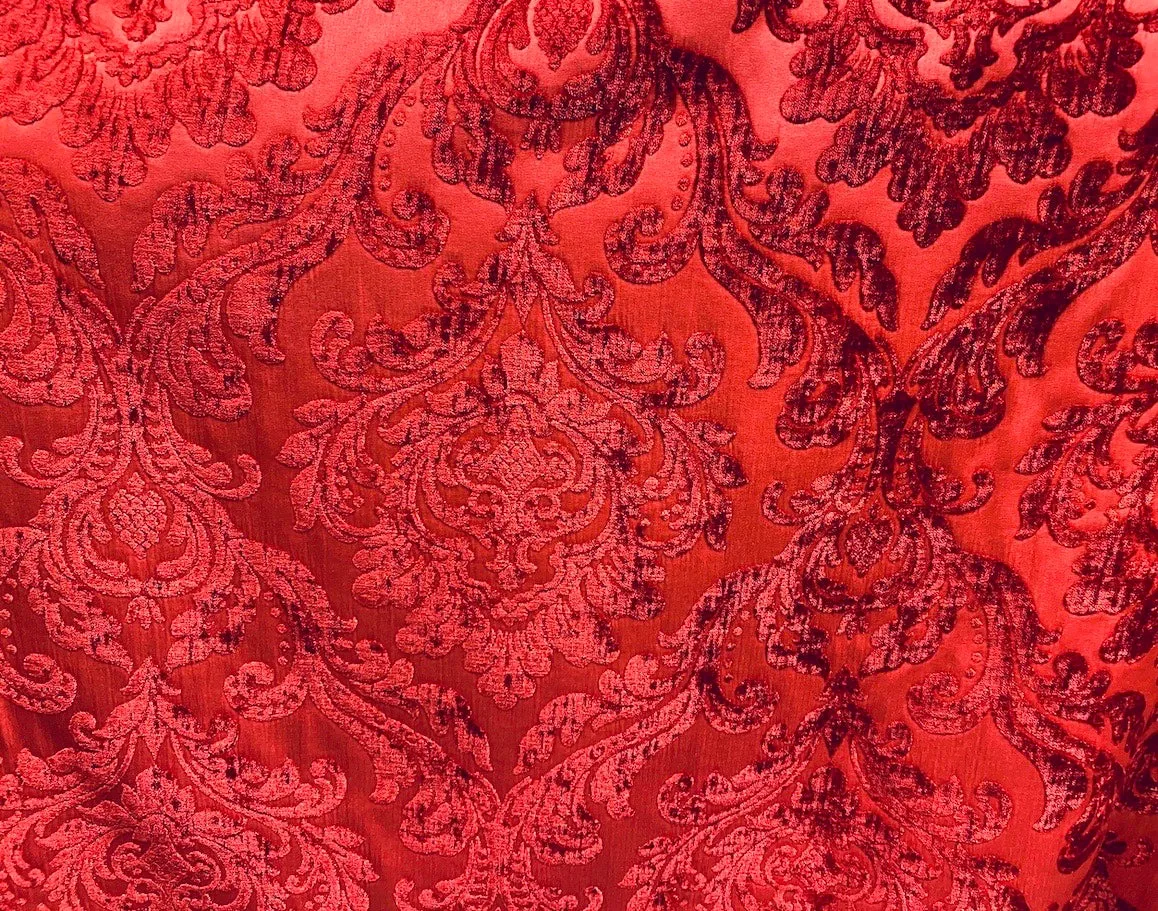 NEW Queen Isabella Designer Double Sided Chenille Velvet Interior Design Fabric - Dark Red