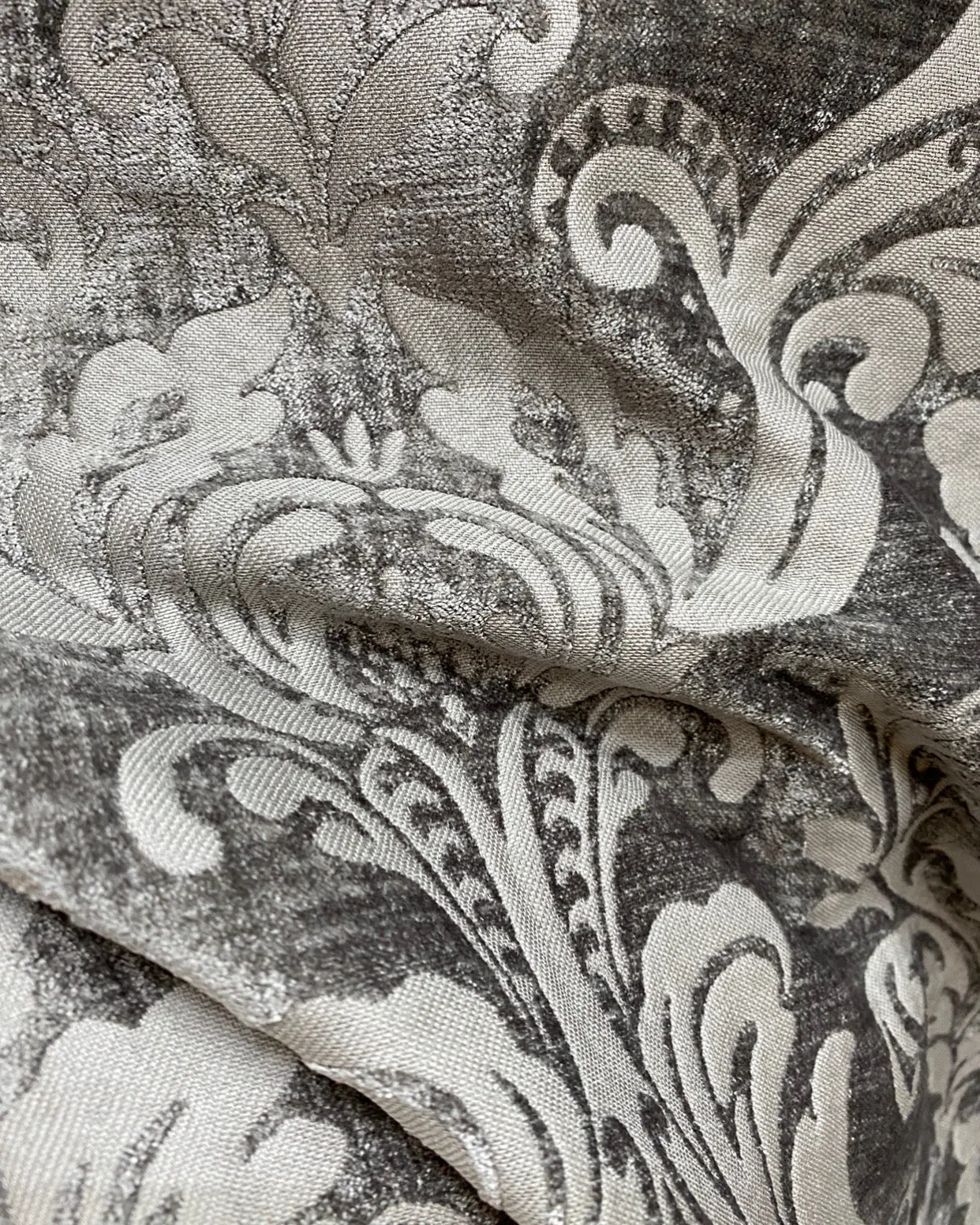 NEW Queen Isabella Designer Double Sided Chenille Velvet Interior Design Fabric - Gray