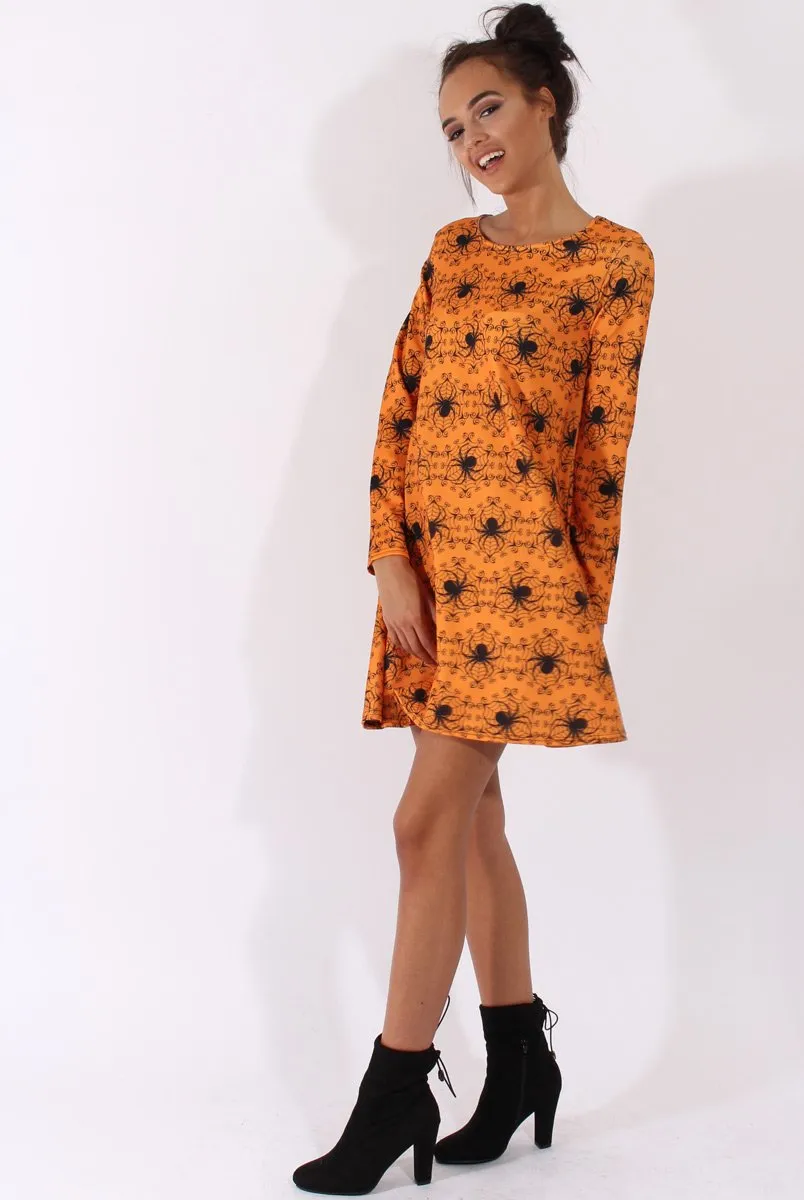 Orange Halloween Spider Swing Dress - Charlotte