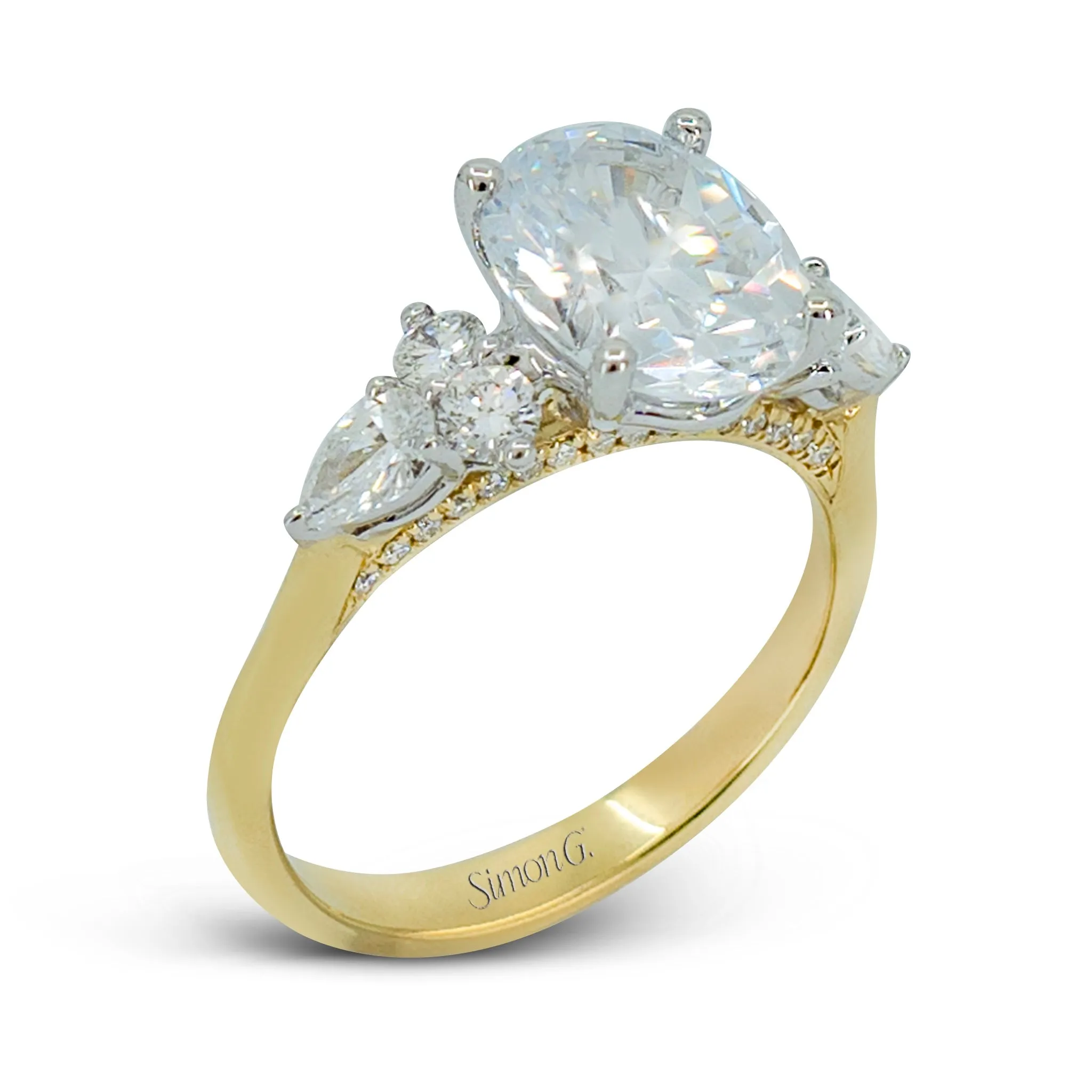 Oval-Cut Three-Stone Engagement Ring In 18k Gold With Diamonds