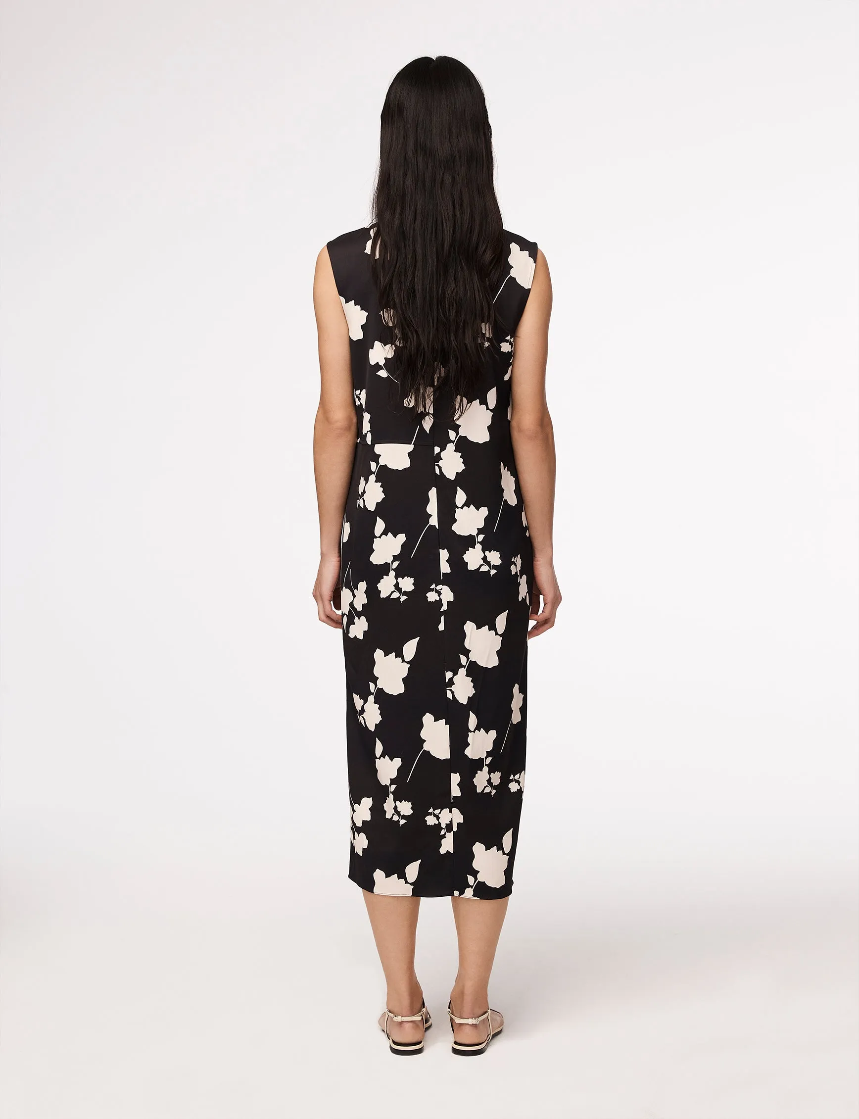 Pinstripe Floral Sleeveless Dress