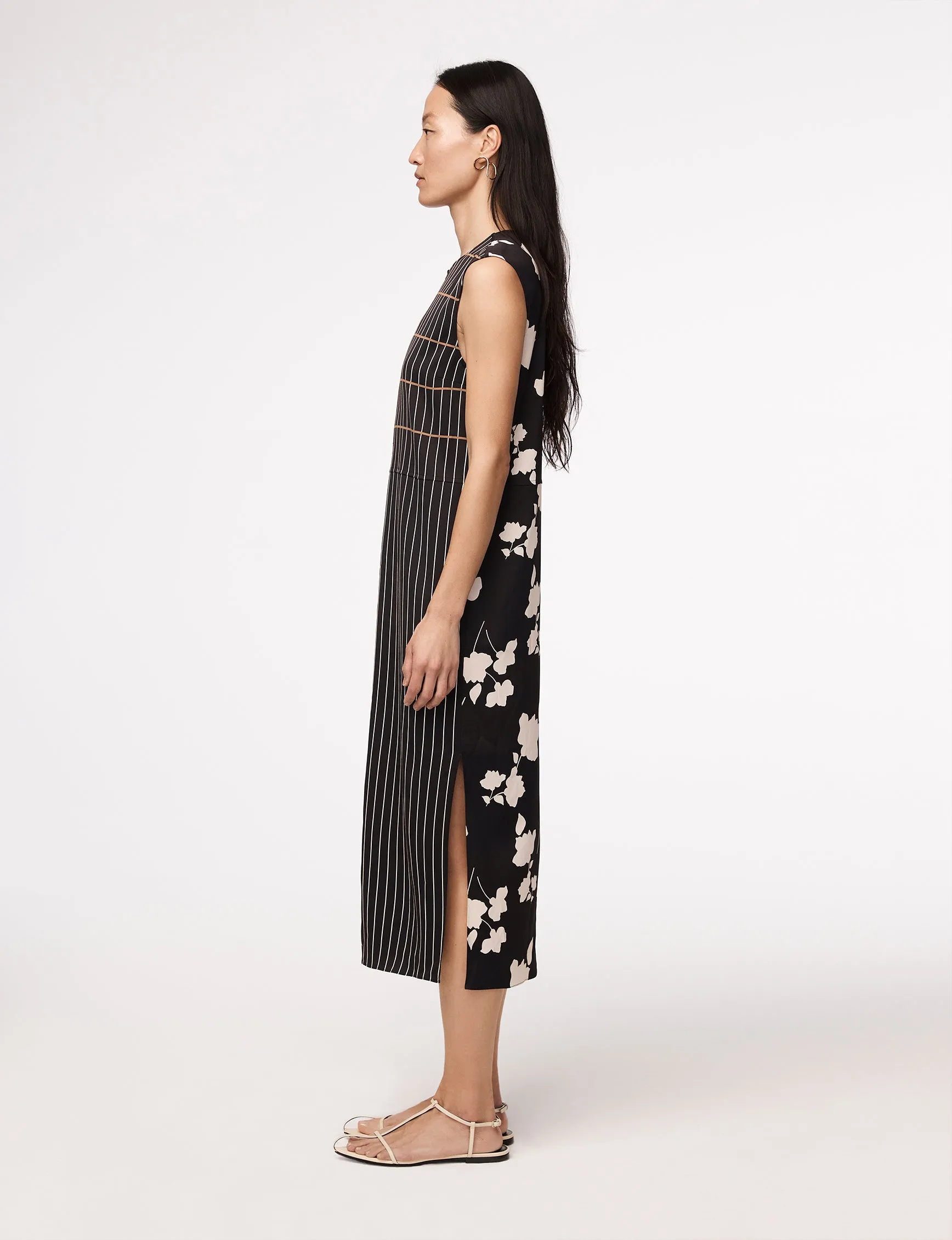 Pinstripe Floral Sleeveless Dress