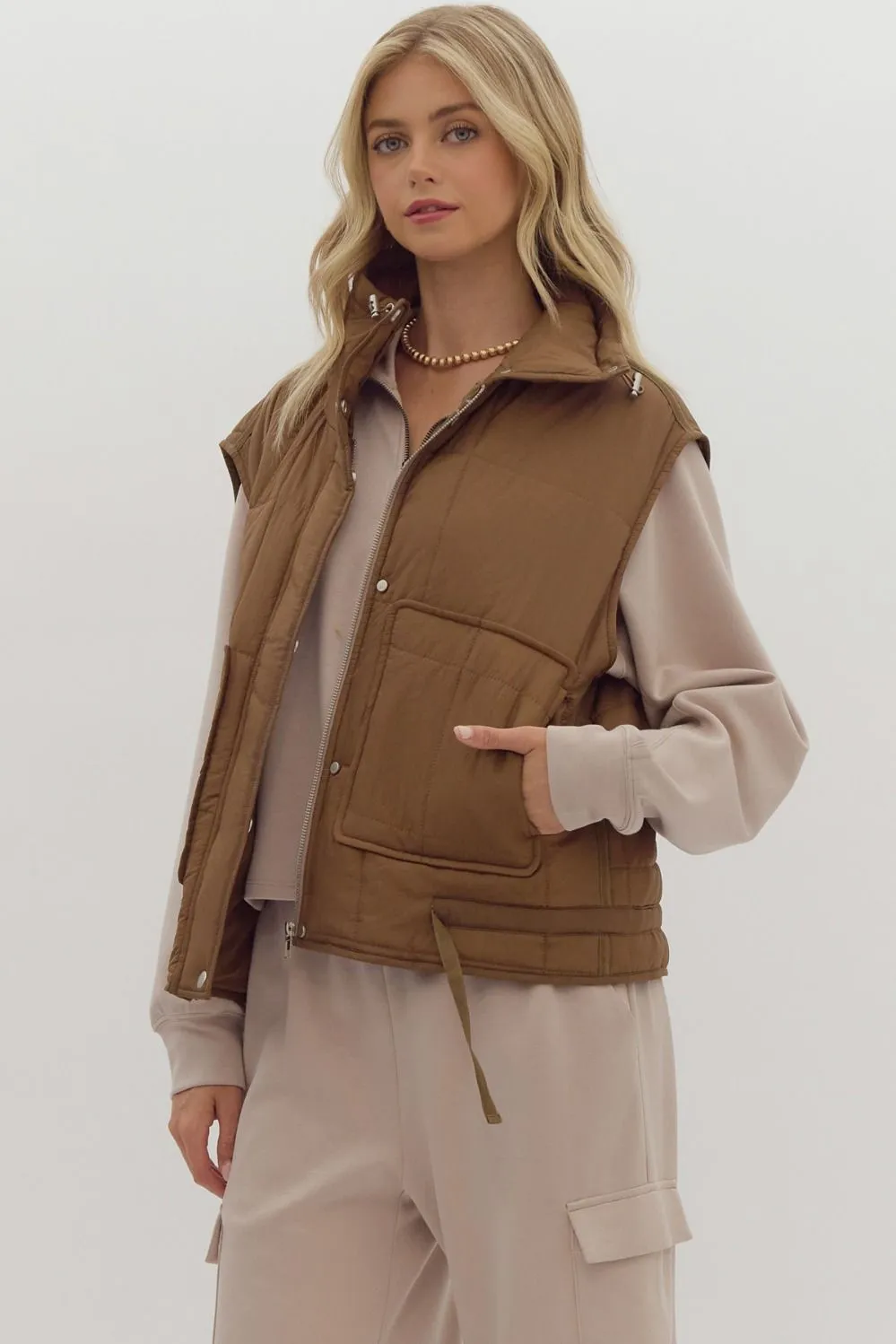 Quilted Zip-Up Snap Button Vest