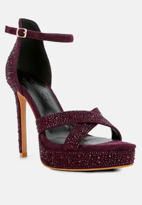 REGALIA Purple Rhinestone Embellished Stiletto Sandals