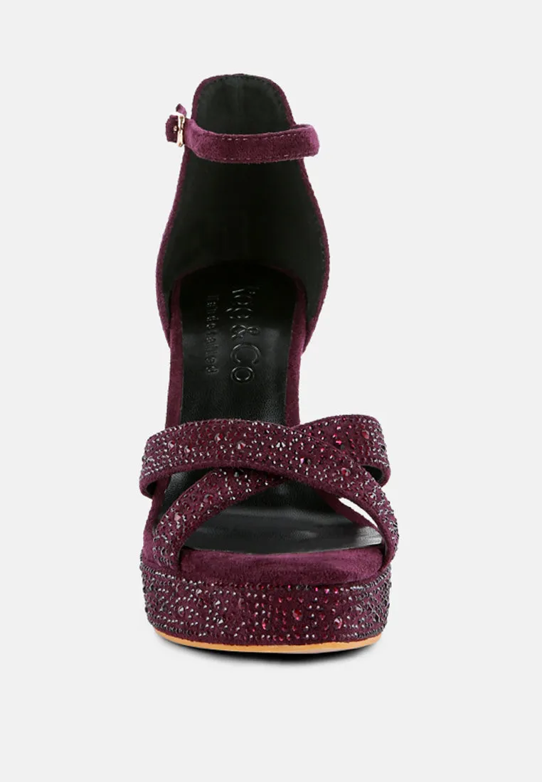 REGALIA Purple Rhinestone Embellished Stiletto Sandals