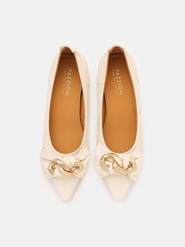 Rue Pointed Bow Wrapped Gold Link Heel