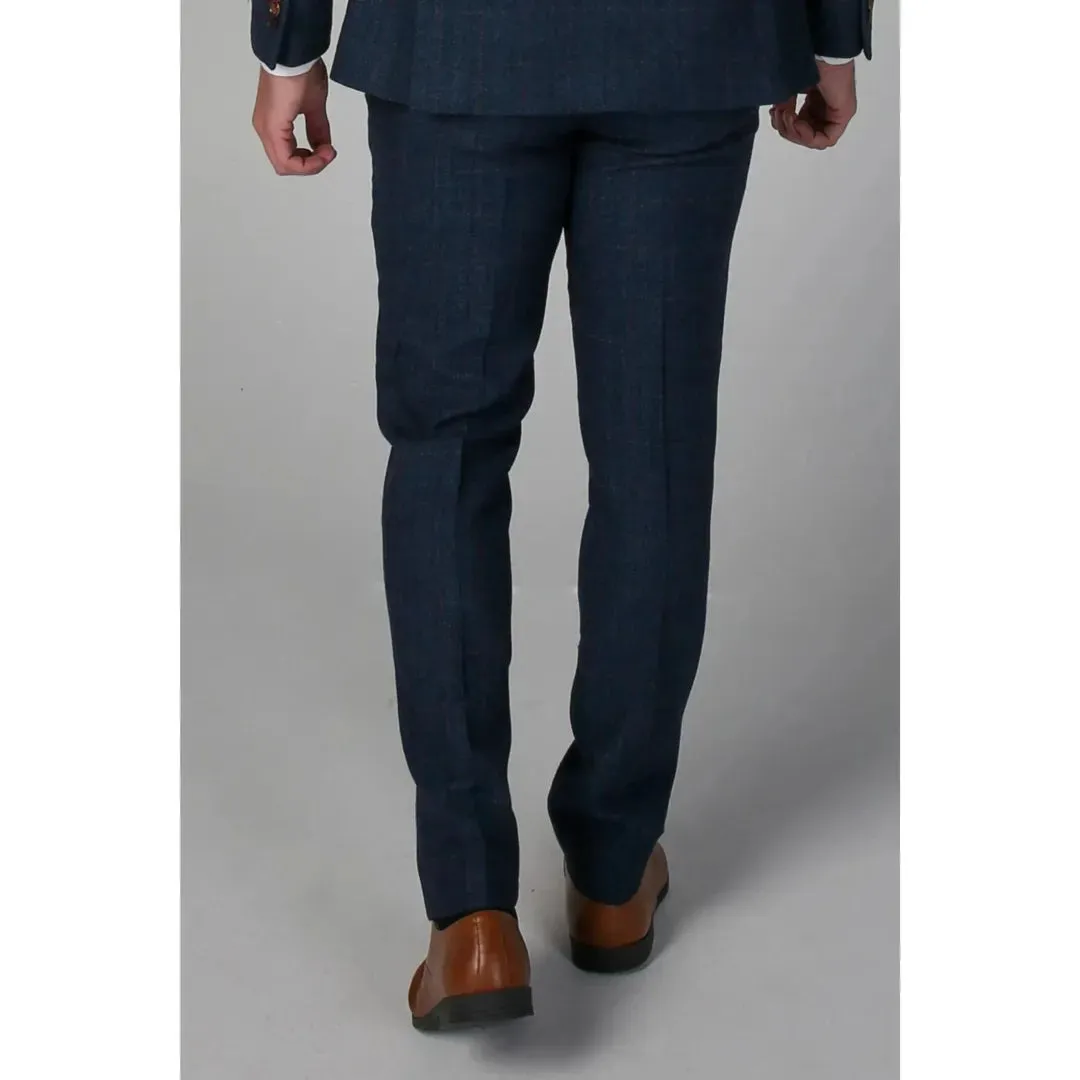 Scott - Men's Blue Tweed Checked Trousers