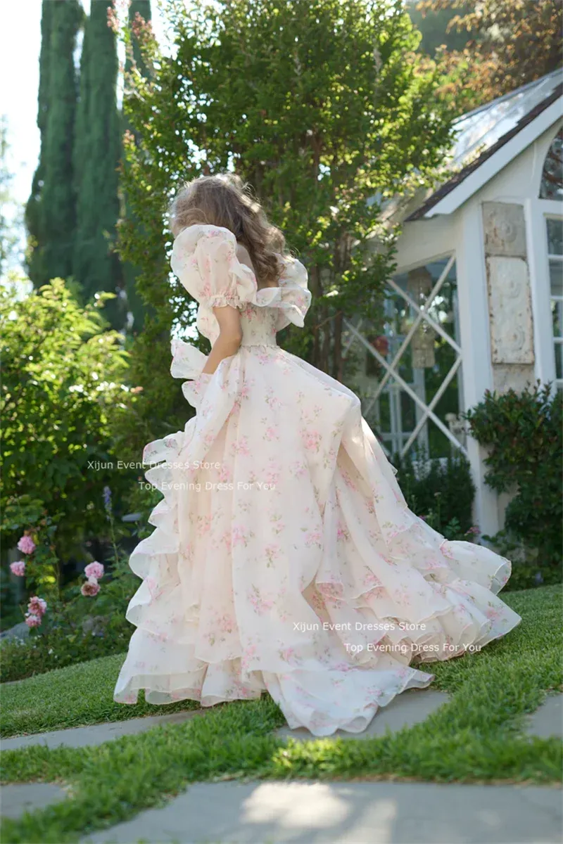 Selkie Long Princess Evening Dresses Prom Dresses Formal Birthday Party Dresses Ruffles Ruched Prom Gown Puff Sleeves Prom Dress