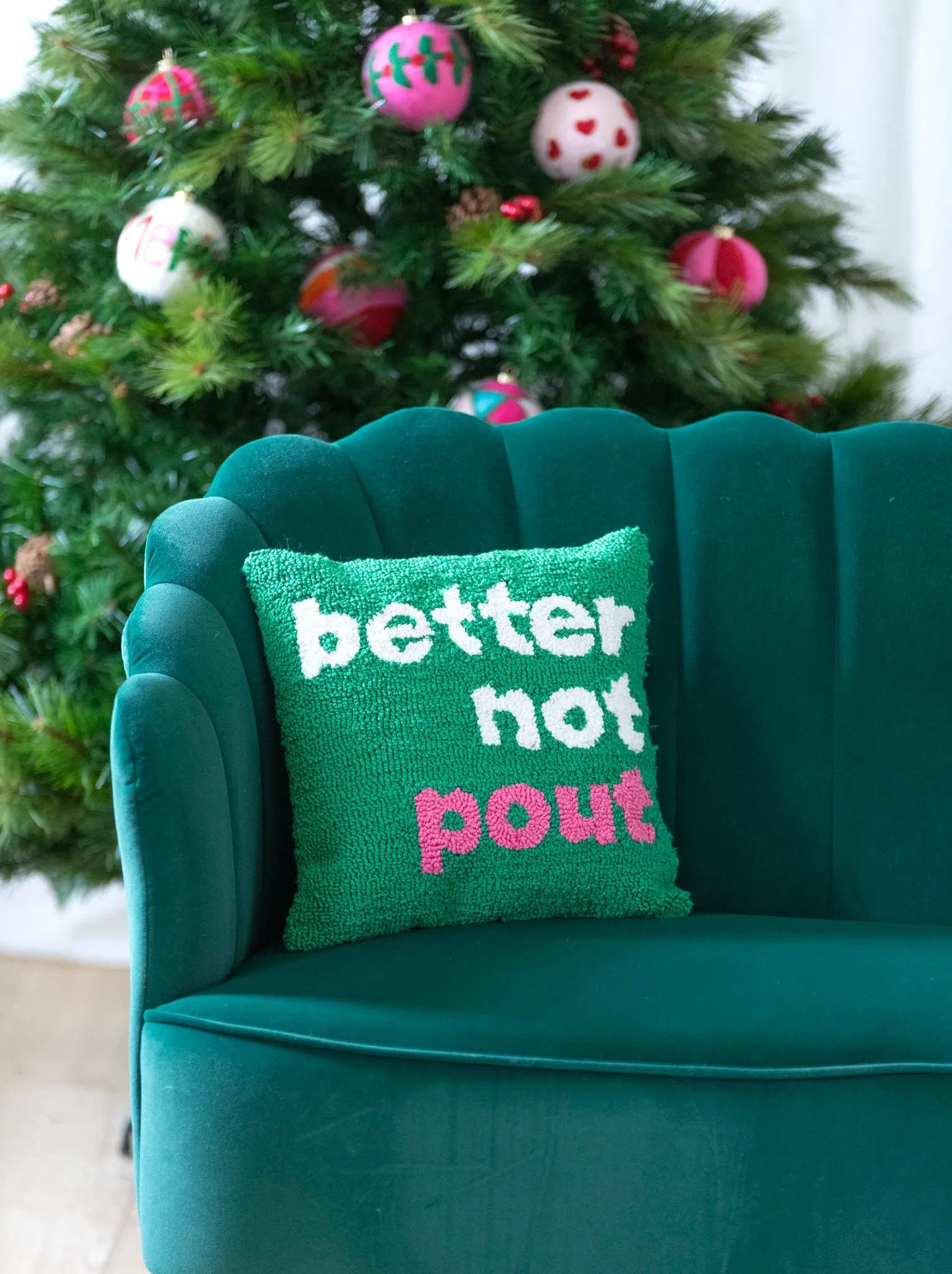 Shiraleah "Better Not Pout" Pillow, Green