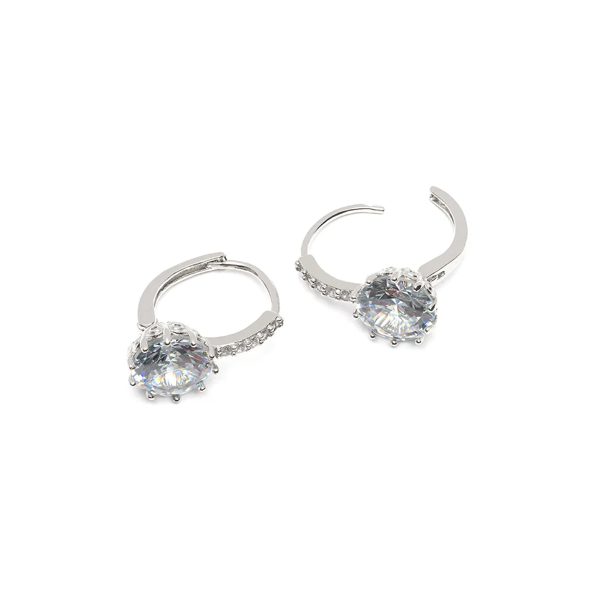 Silver Round Crystal Hoops