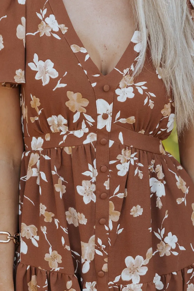 Sweetly Yours Floral Mini Dress - Brown