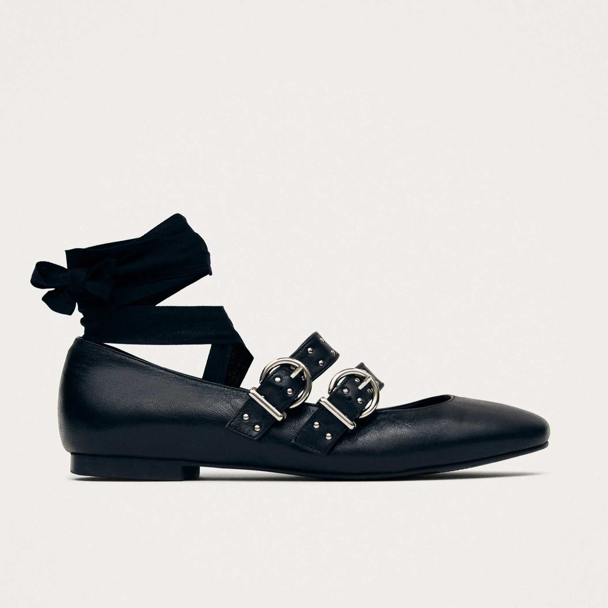 Thekla Black Leather Ballet Flats