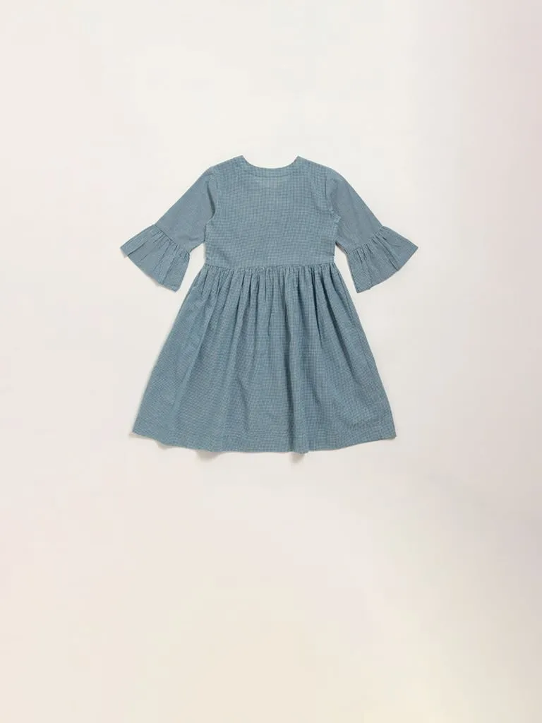 Utsa Kids Blue Checks Design A-Line Cotton Dress - (2 -8yrs)