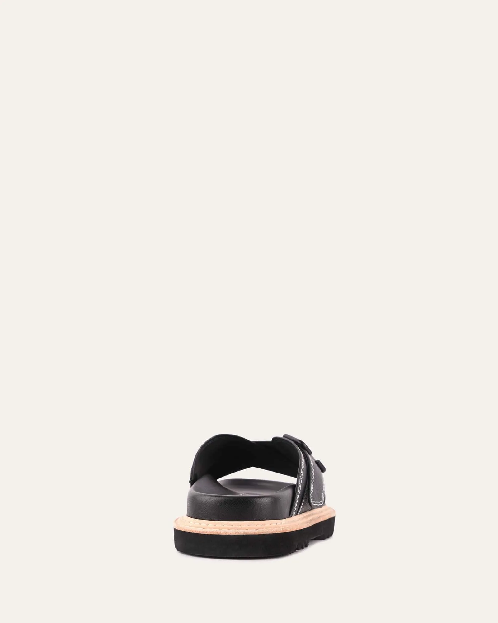 VENOM FLAT SLIDE SANDALS BLACK LEATHER