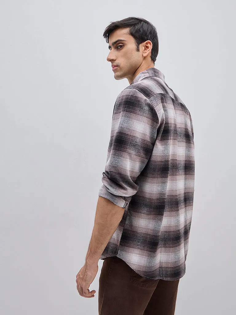 WES Casuals Brown Checks Design Relaxed-Fit Cotton Shirt