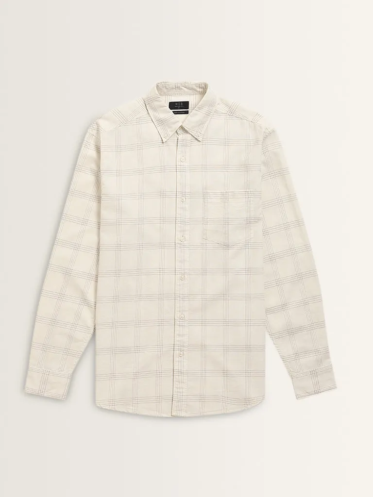 WES Casuals Off-White Checkered Relaxed-Fit Cotton Shirt