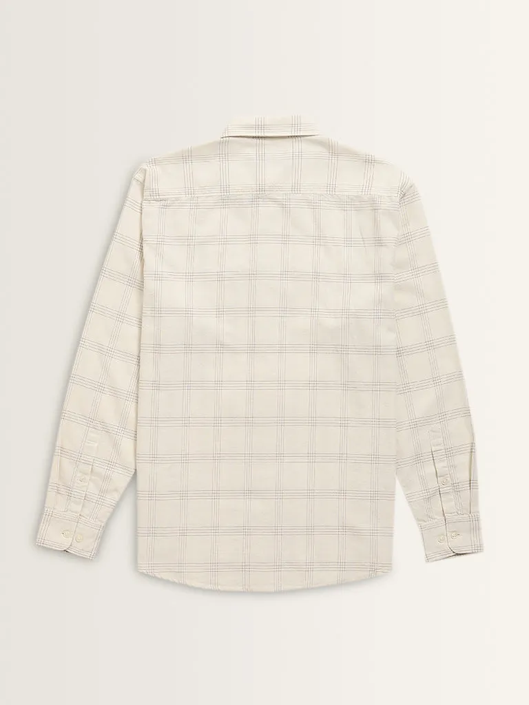 WES Casuals Off-White Checkered Relaxed-Fit Cotton Shirt