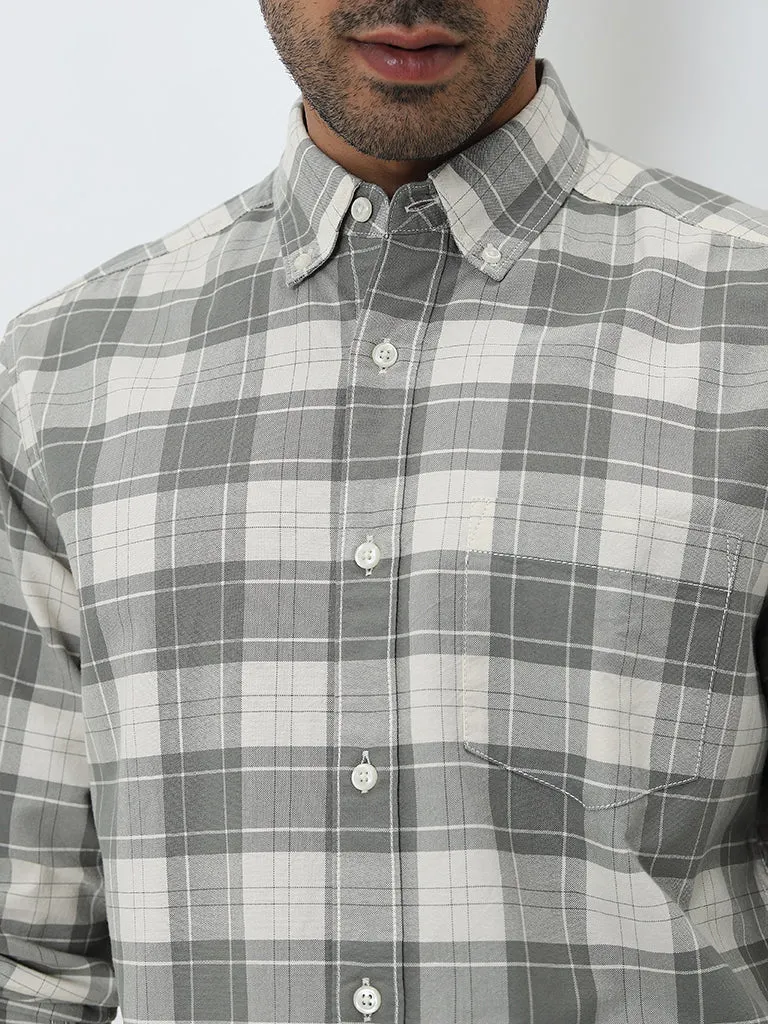 WES Casuals Sage Checkered Relaxed-Fit Cotton Shirt