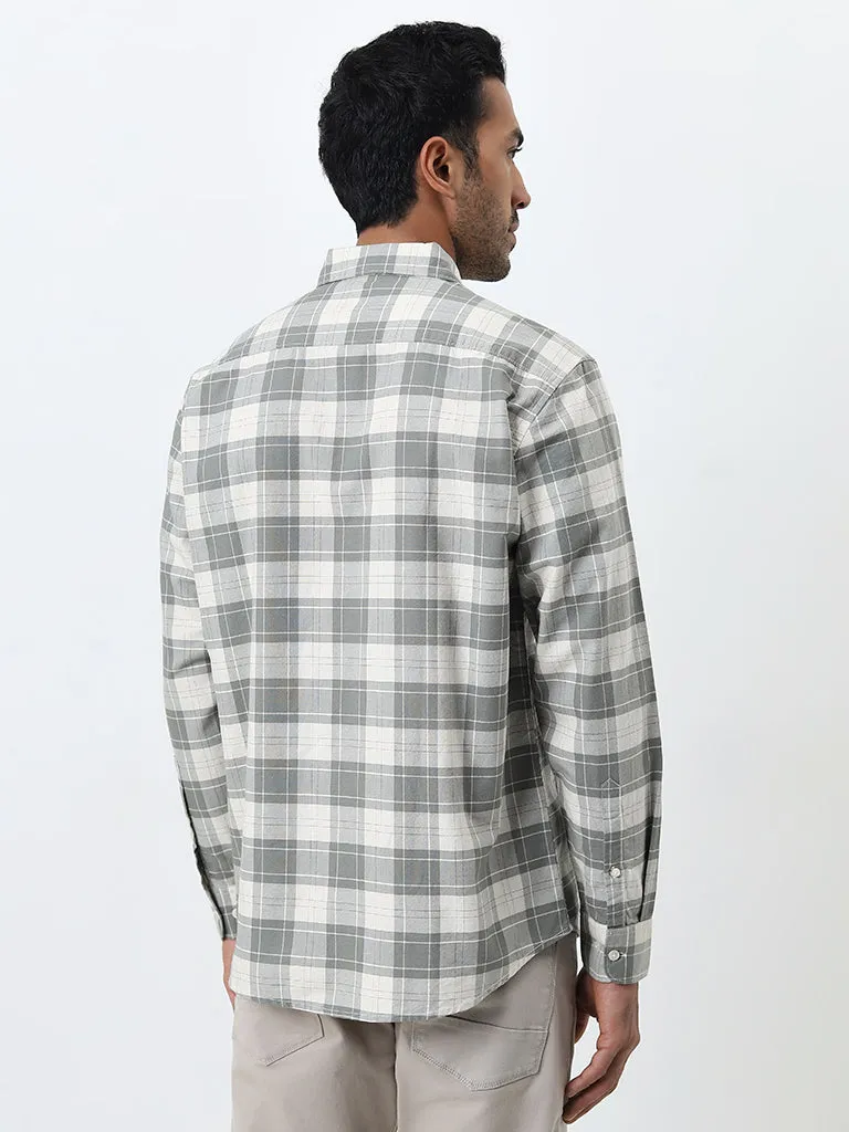 WES Casuals Sage Checkered Relaxed-Fit Cotton Shirt