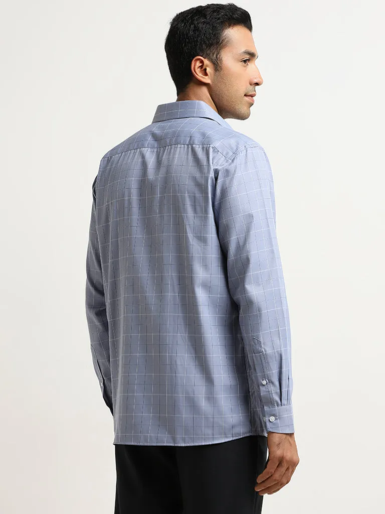 WES Formals Dusty Blue Checks Design Relaxed-Fit Shirt