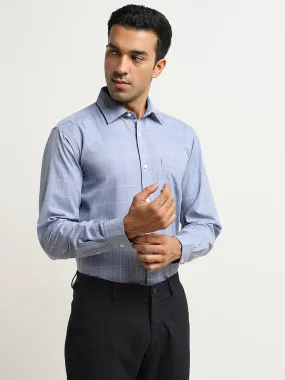 WES Formals Dusty Blue Checks Design Relaxed-Fit Shirt