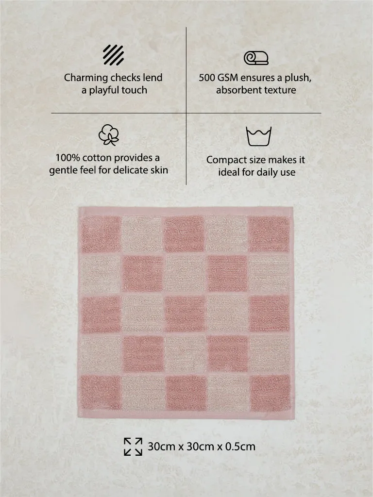 Westside Home Pink Checkered Design Face Towel (Set of 2)