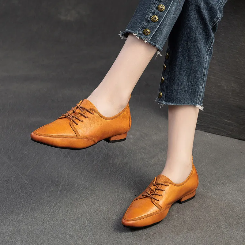 Women Retro Solid Leather Pointed Toe Work Shoes