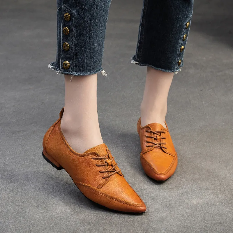 Women Retro Solid Leather Pointed Toe Work Shoes