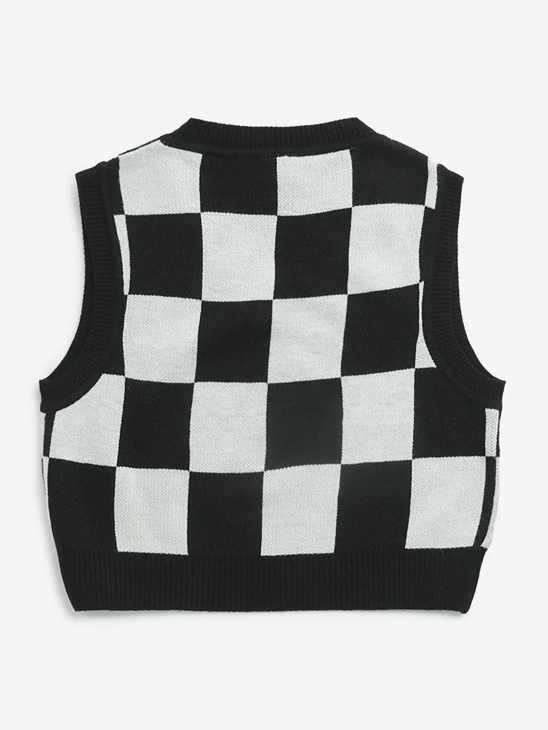 Y&F Kids Black Checkered Sweater Vest