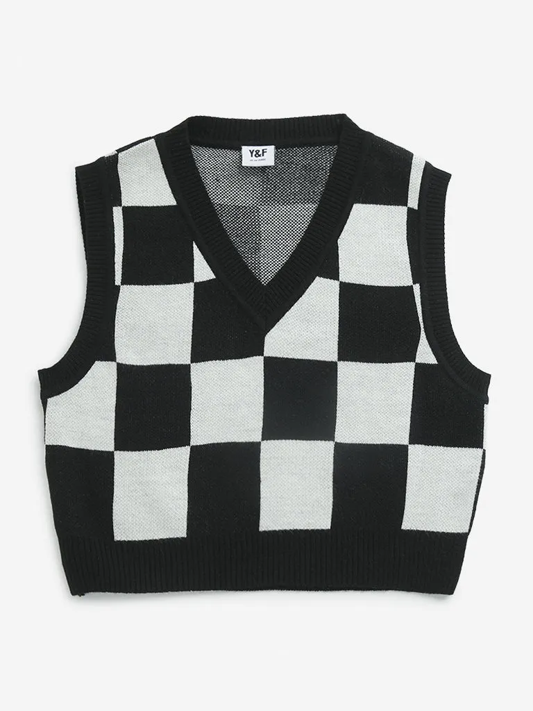 Y&F Kids Black Checkered Sweater Vest